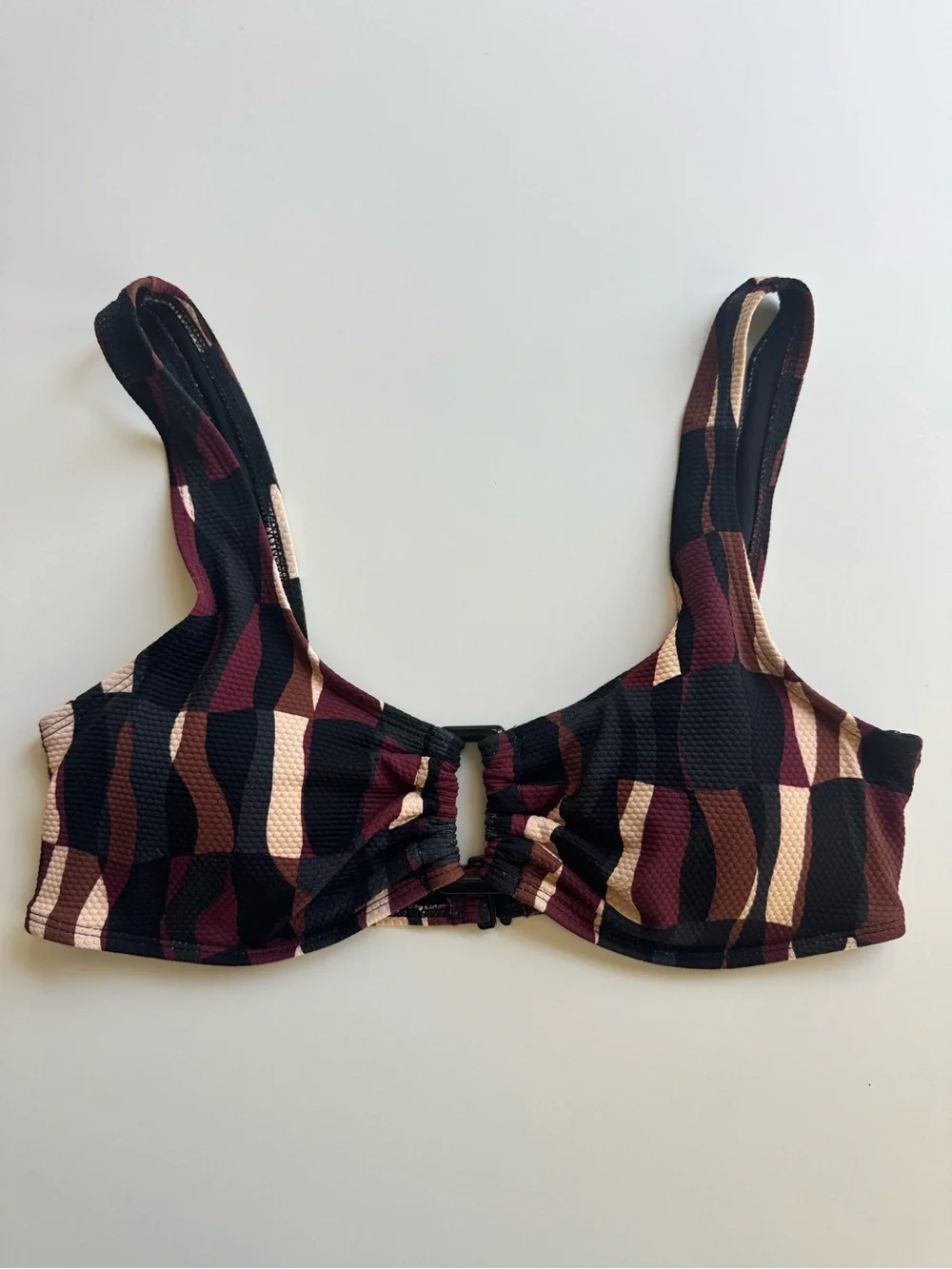Old Navy Womens Swimsuit Top in Black, Burgundy & Brown Wave Print size medium